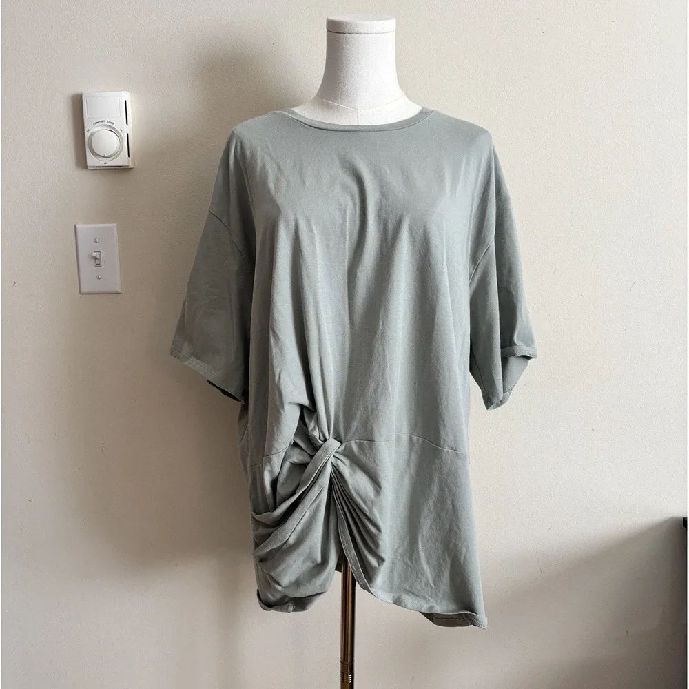 Lululemon Cotton 12 XL Knot Short Sleeve‎ Shirt Green Asymmetrical Oversized